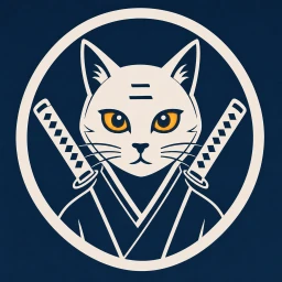 Marca da Niten: o gato Niji com duas espadas.